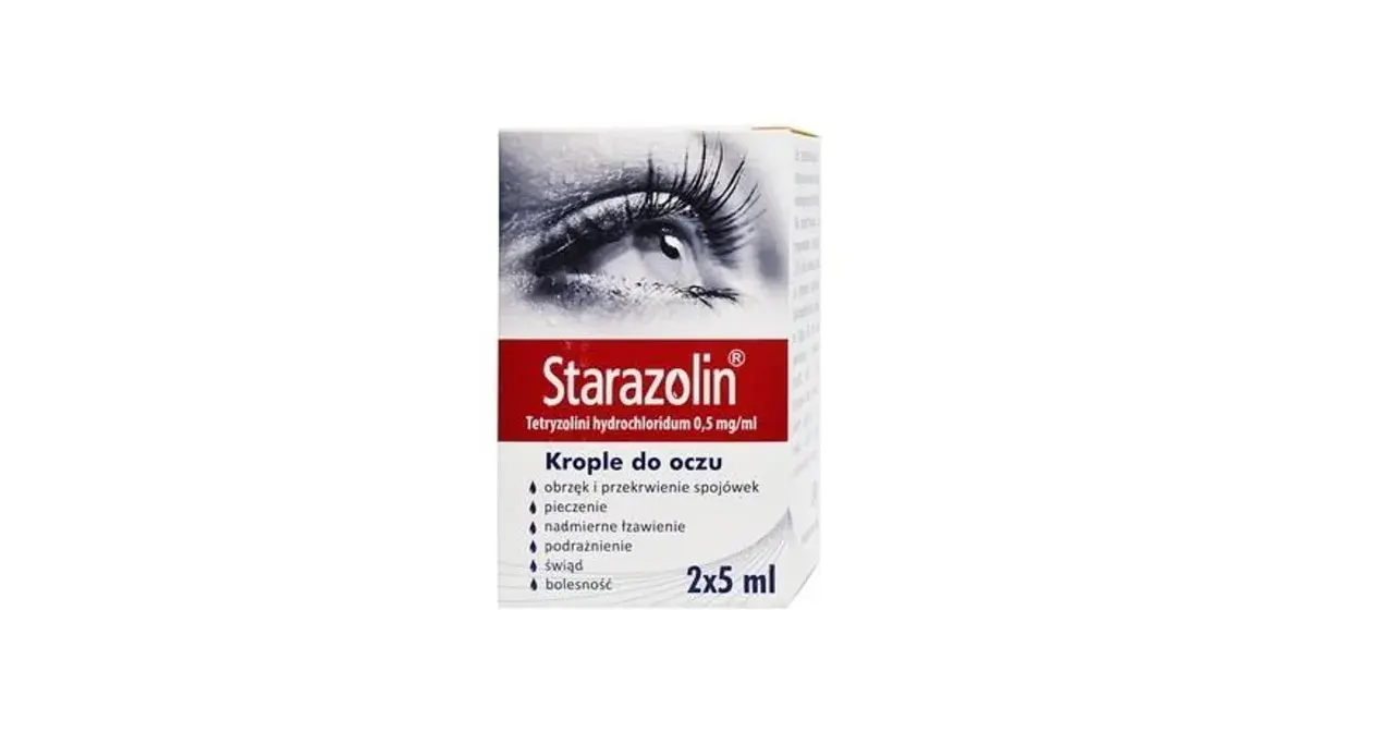 Krople do oczu Starazolin na objawy alergii: obrzęk, pieczenie, łzawienie, podrażnienie, świąd i bolesność.